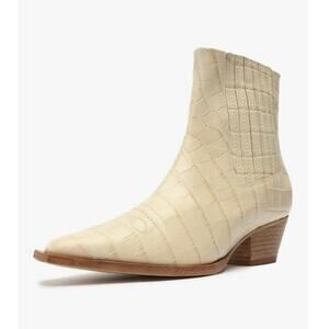 Schutz Briani Crocodile Embossed Leather Bootie Western Ivory Chelsea Pointy 10